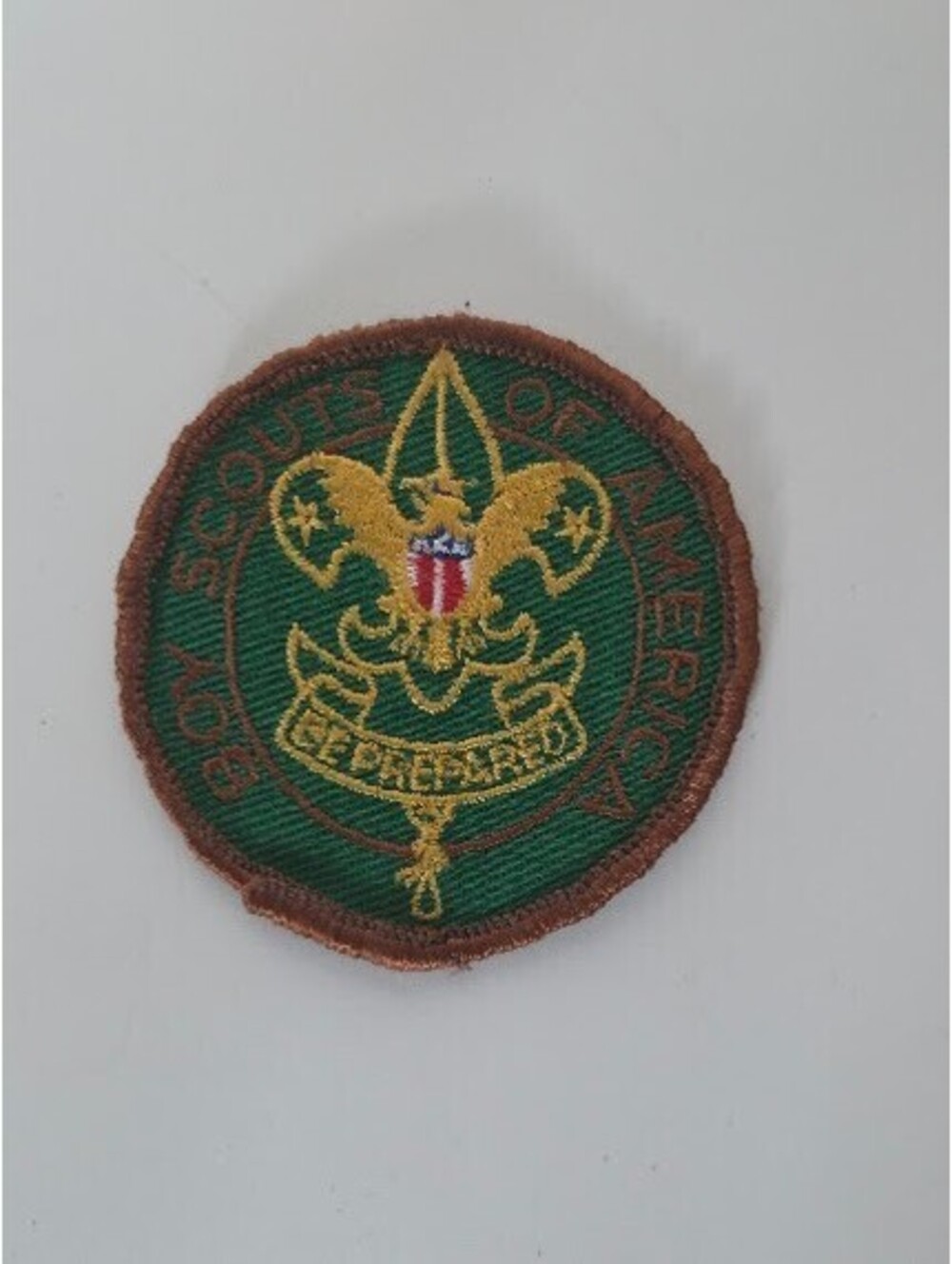 Boy Scouts of America Round Patch Green Brown Border Be Prepared Motto Badge
